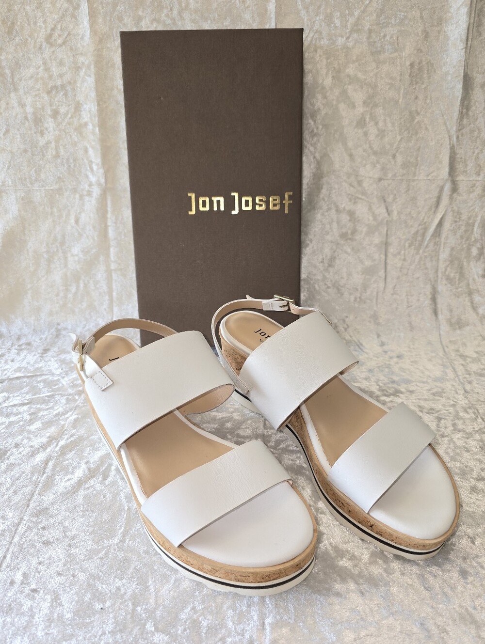 Jon Josef Shoes Cool White Leather Wedge Sandals